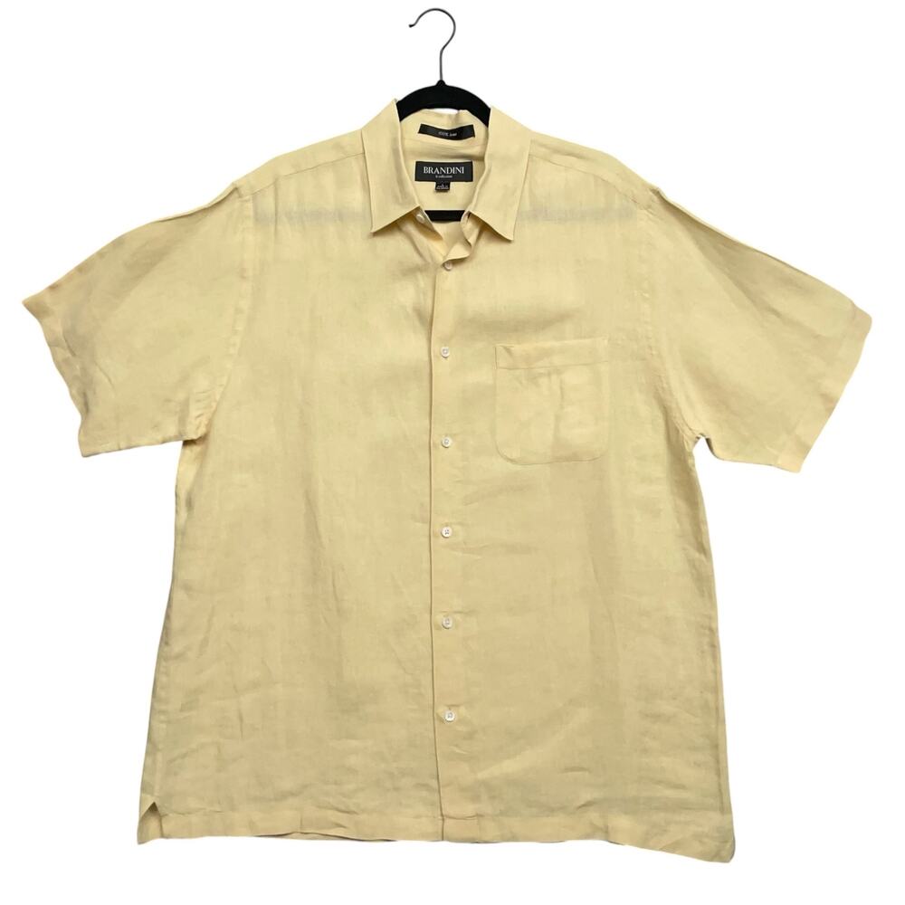 Brandini 100% Linen Button Down Shirt L Yellow Casual Coastal Beach Minimalist